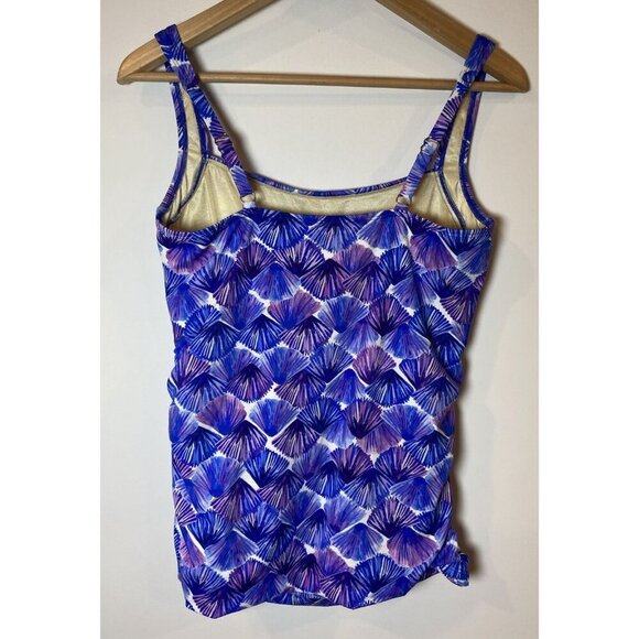 Miraclesuit Talbots Tankini Top Bathing Suit Swim Blue Purple Underwire Size 12 - Picture 2 of 4